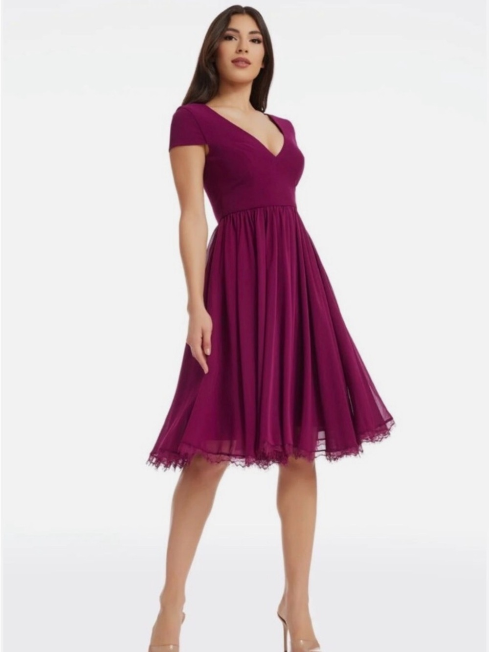 Dress The Population Corey Dress Knee-Length Chiffon Cocktail Burgundy large